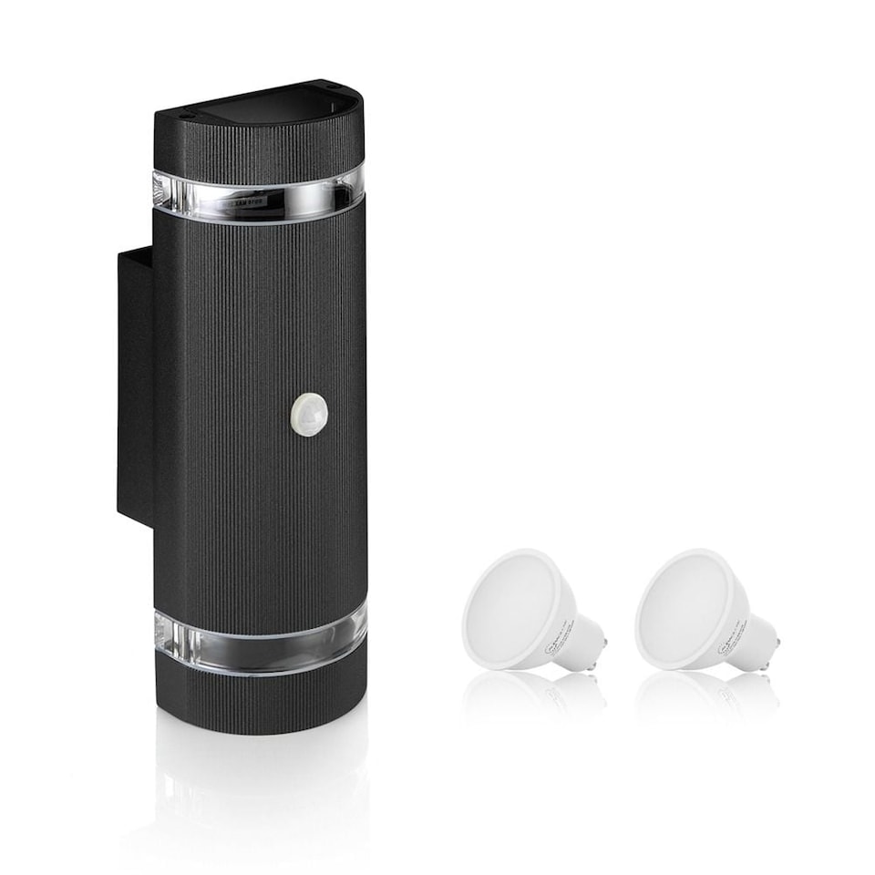 image 1 of Auraglow PIR Motion Sensor Double Up & Down Wall Light - FLORENCE | Black | Black/Cool White