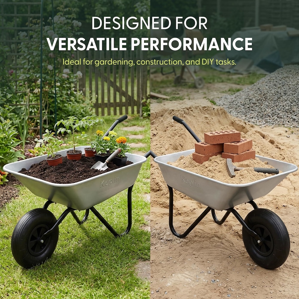 image 1 of Keplin Garden Wheelbarrow Galvanised Steel with Single Pneumatic Tyre