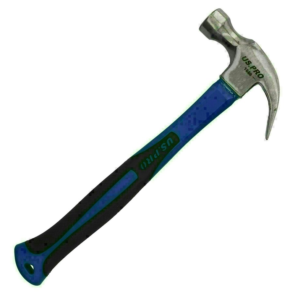 image 1 of Claw Hammer Fibreglass 16oz with TPR Handle Curved Rip Nail Steel Head