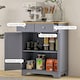 image 6 of HOMCOM Rubber Wood Top Kitchen Side Cabinet with Adjustable Shelf, Grey