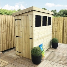 7 x 3 Garden Shed Pressure Treated T&G PENT Wooden Garden Shed - 3 Windows + Side Door (7' x 3' / 7ft x 3ft) (7x3)