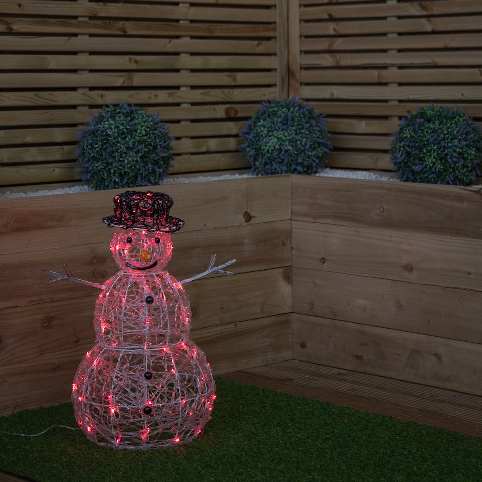 image 1 of 60cm Indoor Outdoor Acrylic Snowman Christmas Decoration with Colour Changing LED