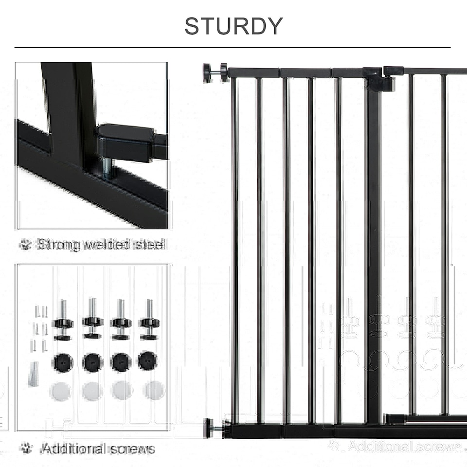 image 1 of PawHut Pressure Fitted Pet Dog Safety Gate Metal Fence, Black