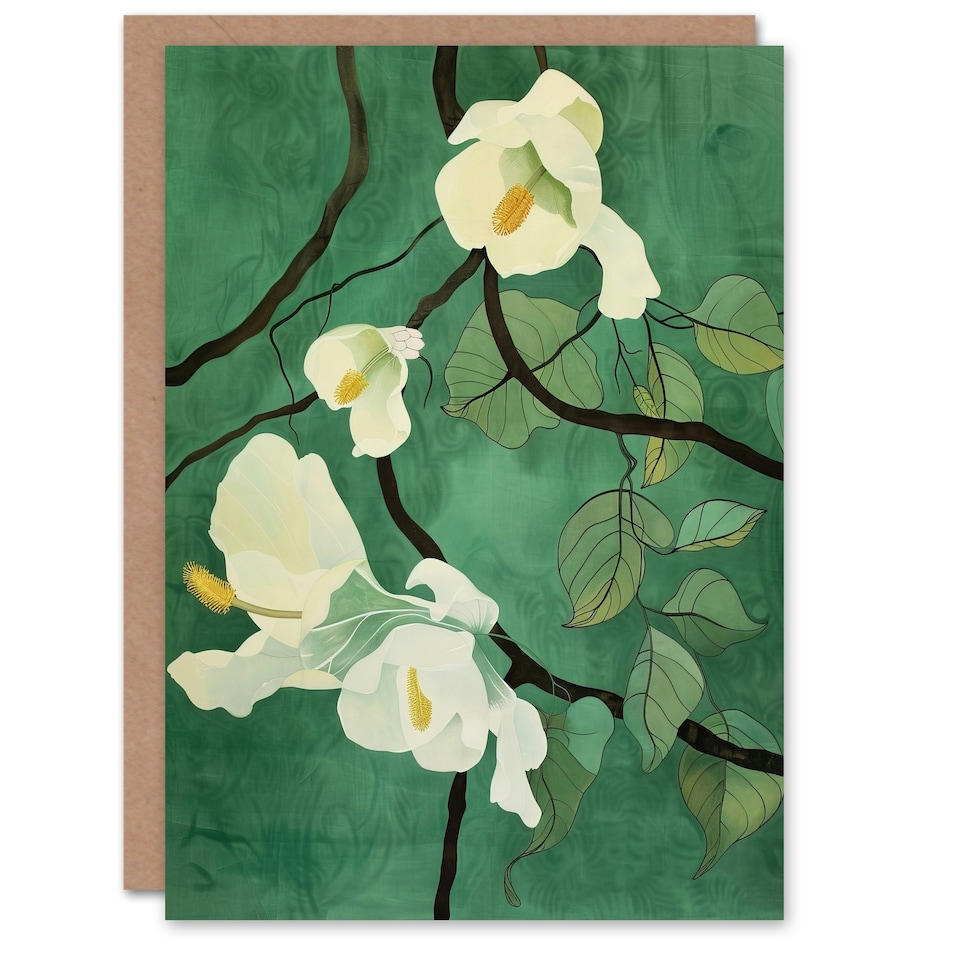 image 1 of Japanese White Cry Tree Flower Green Design Her Birthday Card