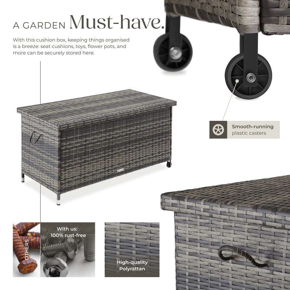 image 1 of Storage Box Kiruna - rattan garden furniture cushion storage 120 x 55 x 61.5 cm | Grey | grey | 121 x 56 x 60 cm | 1