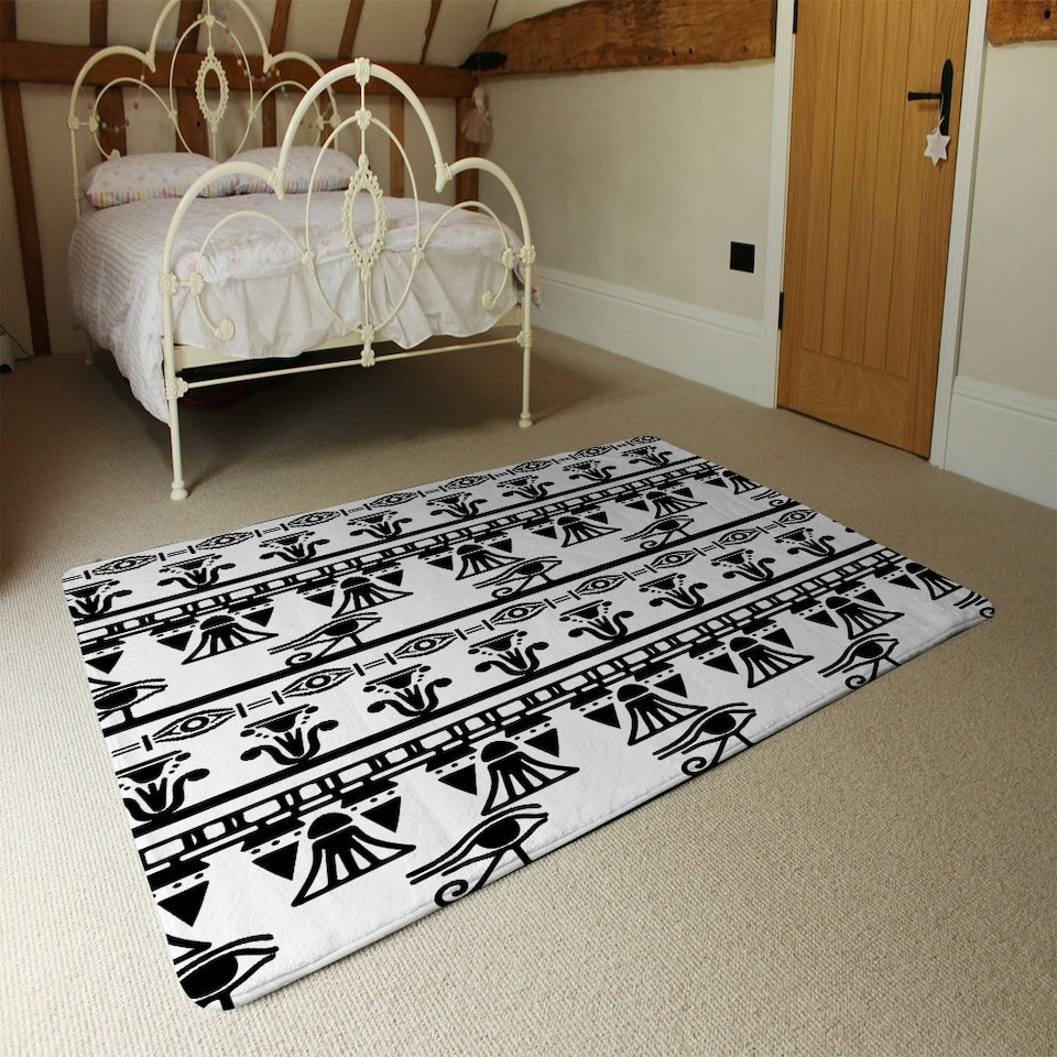 image 1 of Egyptian Eye Of Horus Heiroglyphs (Rug) Black | XL: 160x230cm