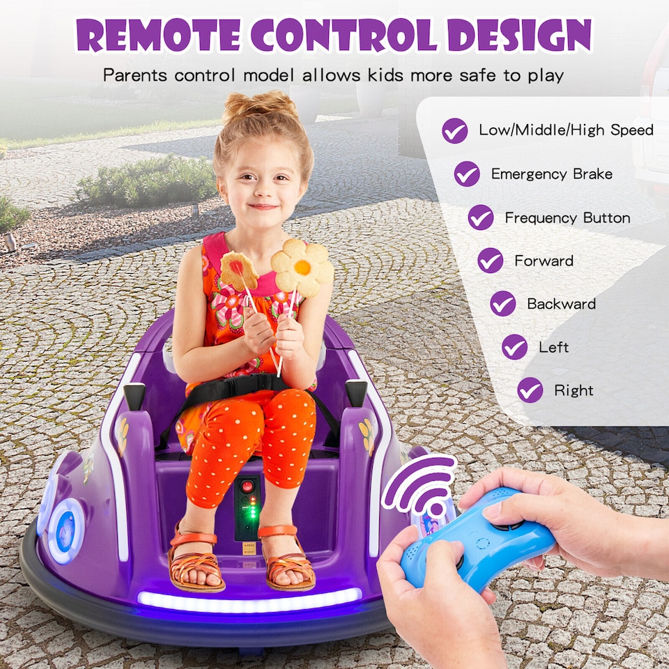image 1 of COSTWAY 360° Swivel 12V Electric Ride On Car Kids Purple