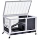 image 1 of PawHut Rabbit Cages, Guinea Pig Hutch w/ Roof & Wheels, No-Leak Tray, White