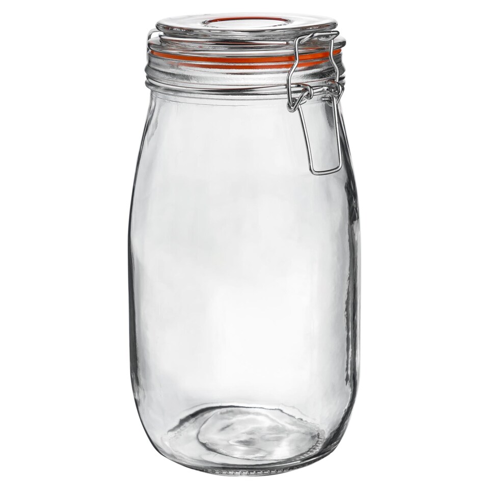 image 1 of Argon Tableware 6x Glass Storage Jar & Labels Set - 1.5 Litre - 4 Colour Seals Airtight Kitchen Storage Container Preserving Jar