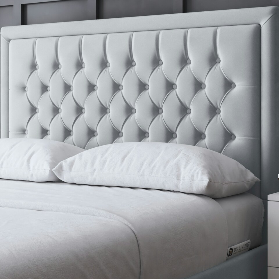 image 1 of Allegra Divan Bed with Upholstered Headboard - Silver - Super King / 6ft