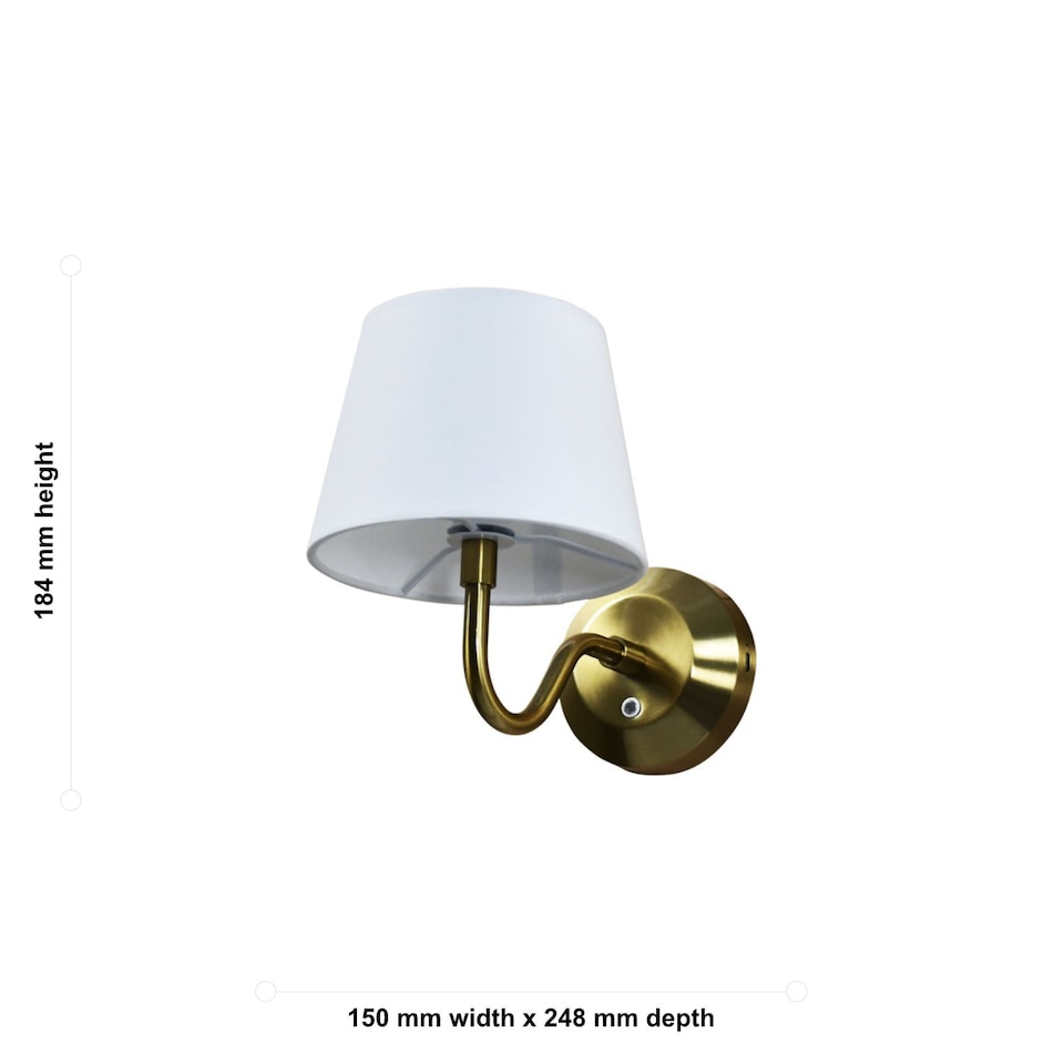 image 1 of Set of 2 Hamilton - Brass Rechargeable Wall Lights with White Shades