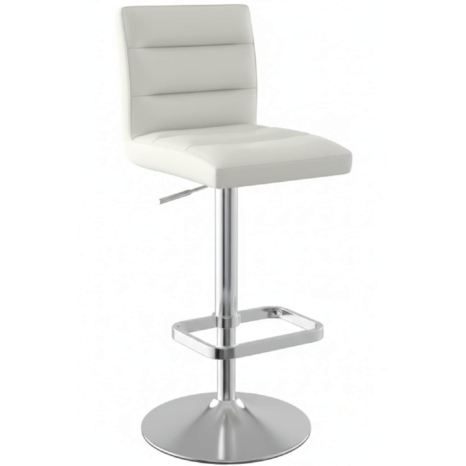 Swank Brushed Steel Kitchen Swivel Bar Stool With Faux Leather Padded Seat - White