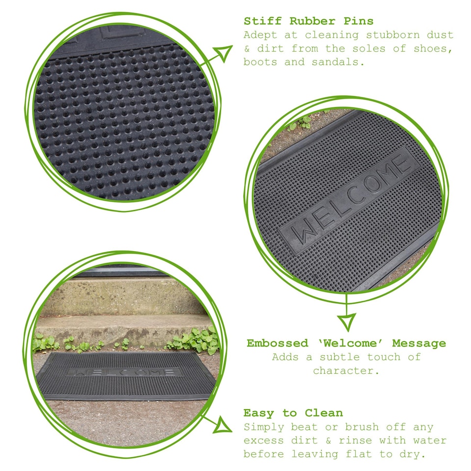 image 1 of Nicola Spring Heavy Duty Door Mat - 60 x 40cm - Welcome - Rubber Indoor Outdoor Floor Mat Dirt Trapper Rug Non Slip Doormat