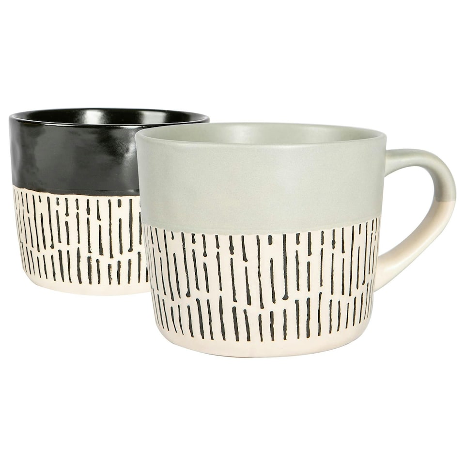 image 1 of Nicola Spring Ceramic Dipped Dash Coffee Mugs - 475ml - Black/Grey Black