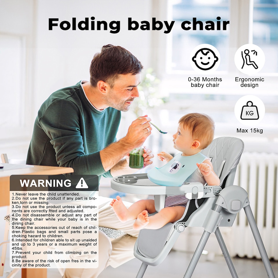 image 1 of Dekko Baby High Chair 4 in1 Foldable Toddler Feeding Table Adjustable Grey