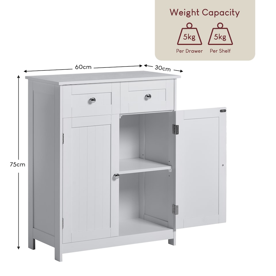 image 1 of Bath Vida Priano 2 Drawer 2 Door Freestanding Bathroom Cabinet, White