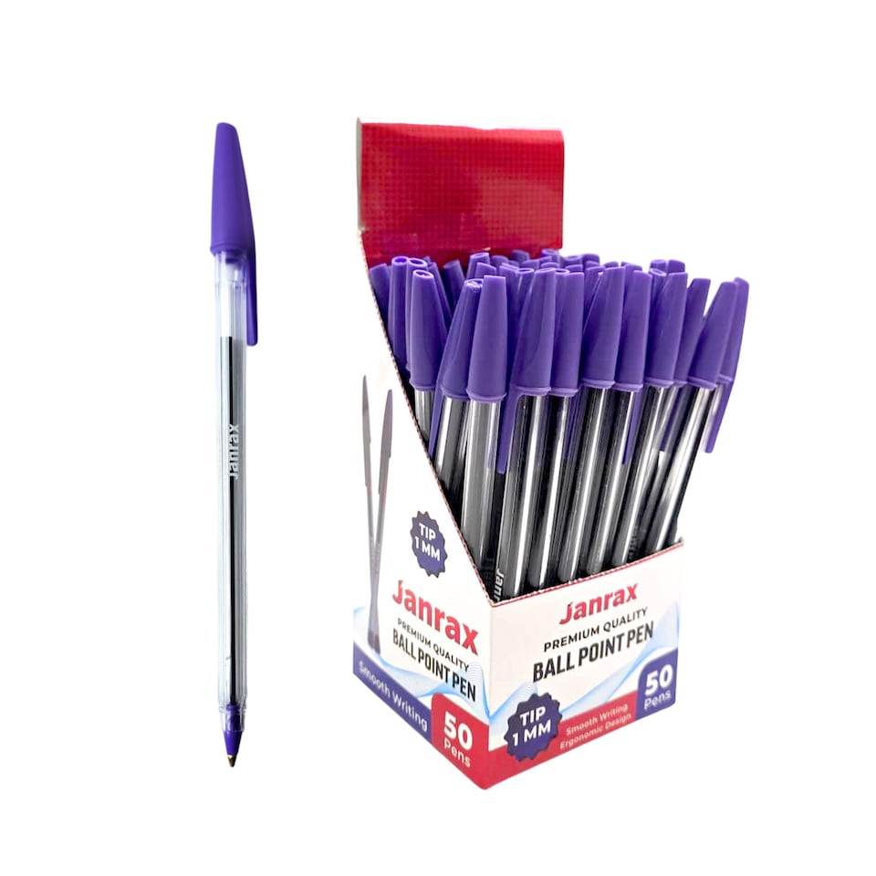 image 1 of Box of 50 Purple Ballpoint Pens Smooth Glide by Janrax