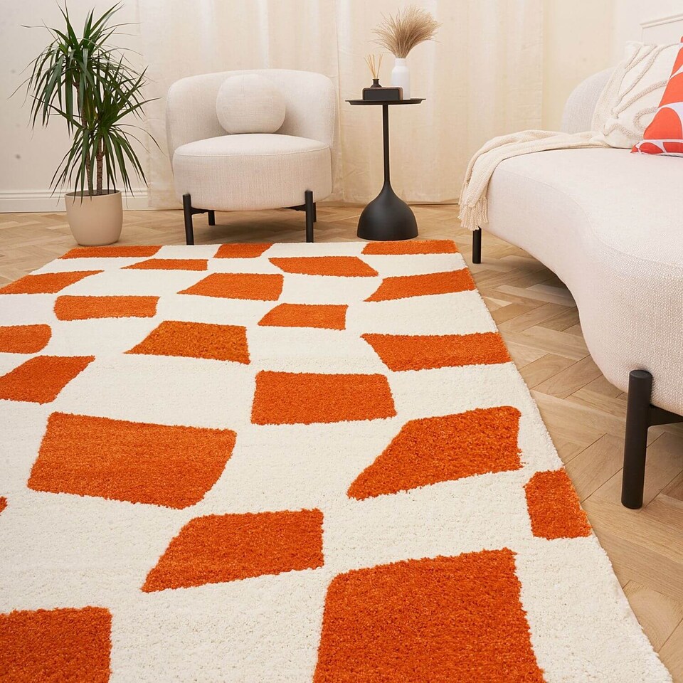 image 1 of The Rugs Joli Collection Chequered Soft and Dense Pile Living Room and Bedroom Floor Rug