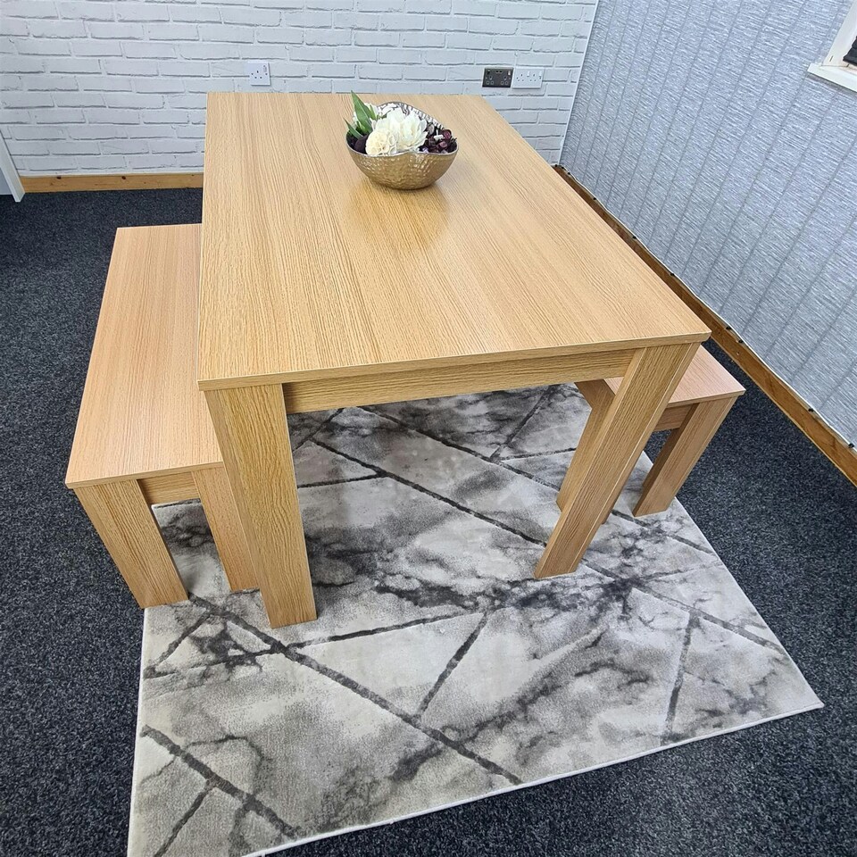 image 1 of Dining Table Set with 2 Benches Dining Room and Kitchen table set of 2 Grey