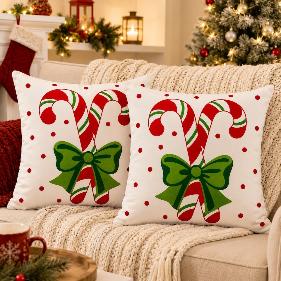 image 1 of Covers&All Christmas Decorative Square Throw Pillow Set of 2 with Inserts & Covers Accent Pillows for Sofa, Couch & Home Décor, Square 16 in x 16 in