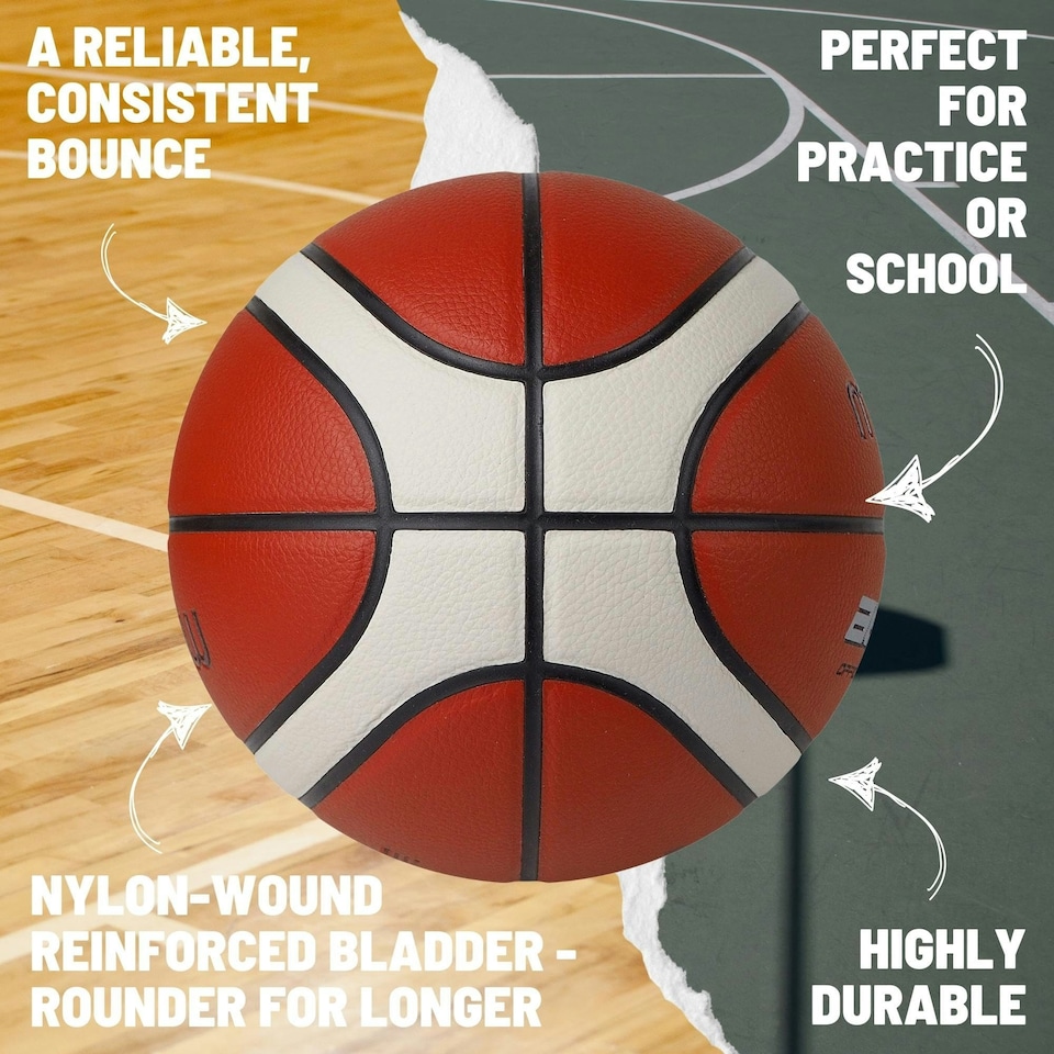 image 1 of Molten BG3000 Basketball, Indoor/Outdoor, Synthetic Leather, Size 6, Orange/Ivory, Suitable For Boys age 12, 13, 14 and Girls age 14 & Adult