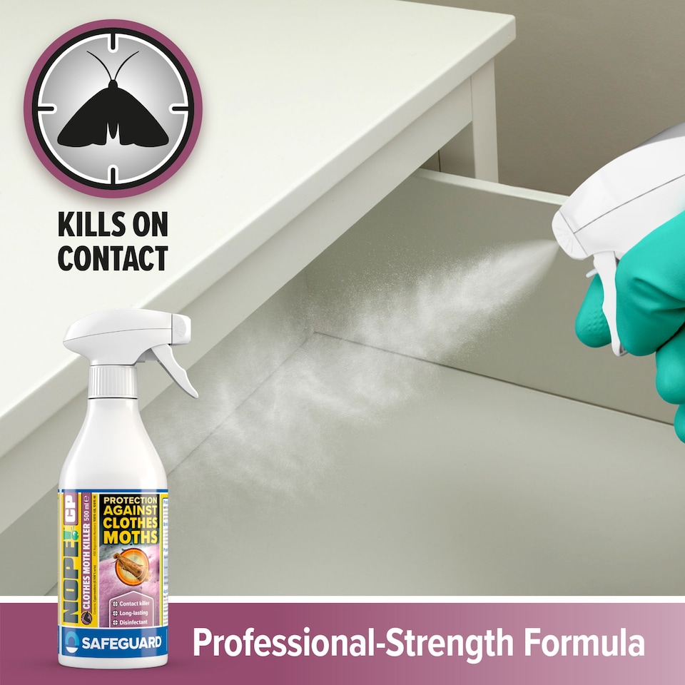 image 1 of NOPE CP Moth Killer Spray (500ml) Fast acting, Odourless, Long-lasting Moth Repellent for Home, Clothes, Wardrobe, Room, Carpets