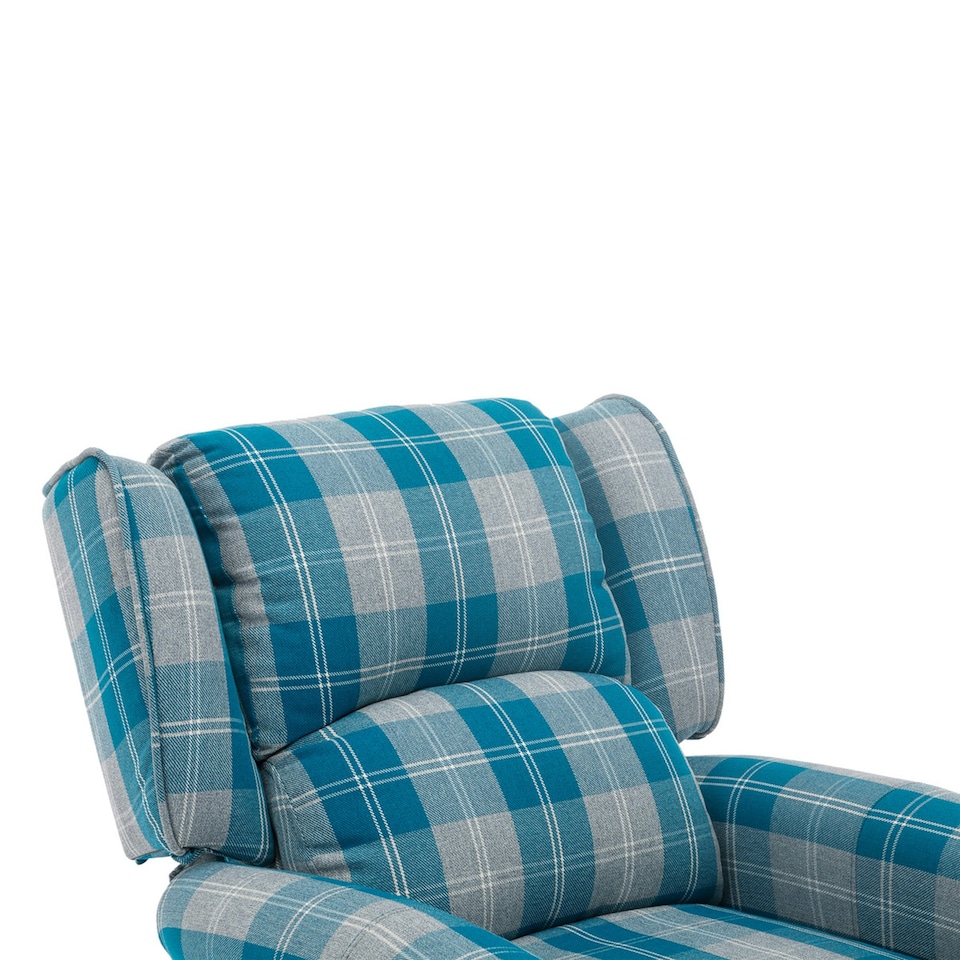 image 1 of Eaton Wing Back Fireside Checkered Fabric Pushback Recliner Chair (Blue)