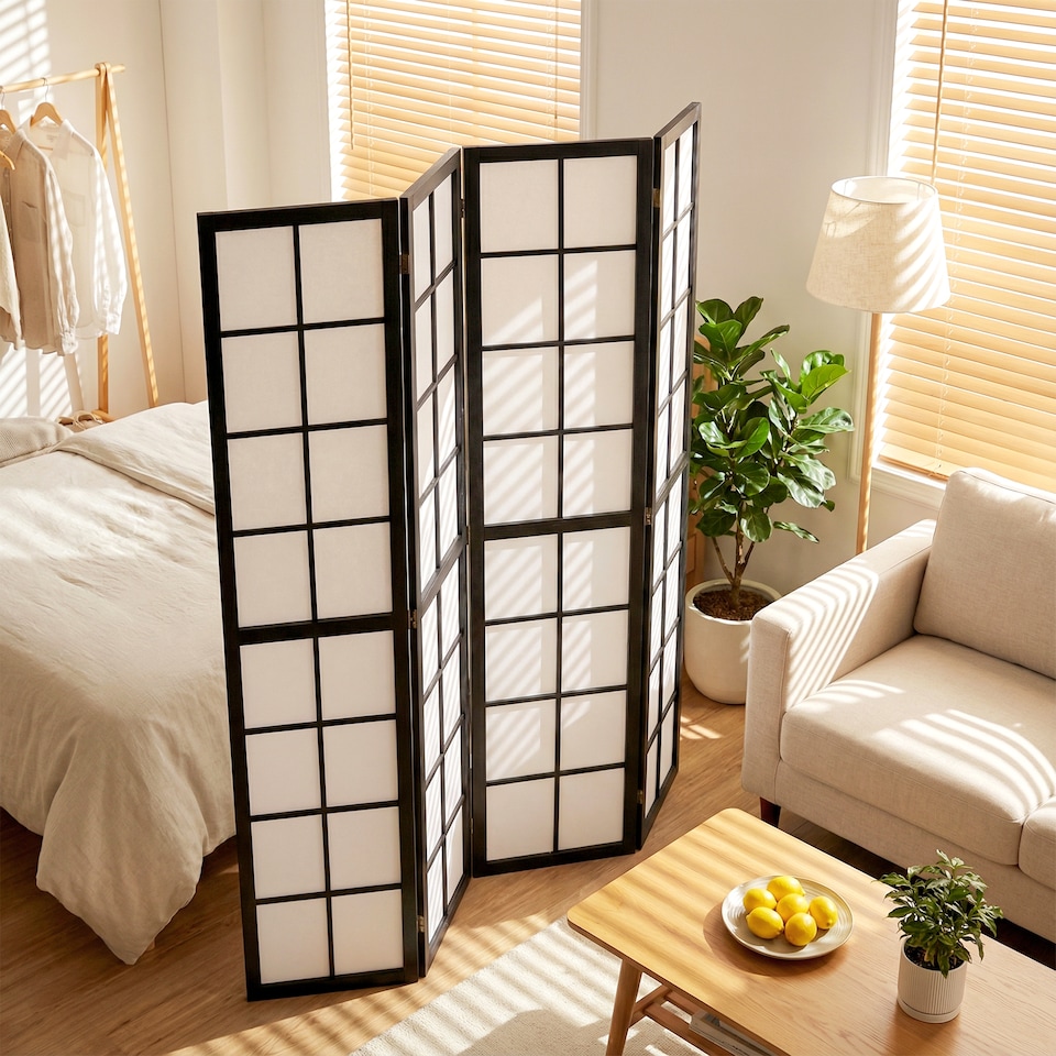 image 1 of HOMCOM Indoor Room Partition, 4 Panel Folding Room Divider, Black