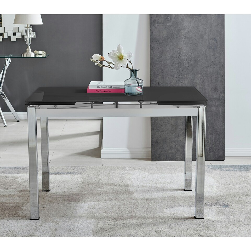 image 1 of Furniturebox Enna Black Glass Extending Dining Table