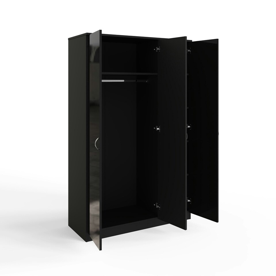 image 1 of FWStyle Chilton 3 Door Wardrobe With Mirror - Black Gloss Front Black