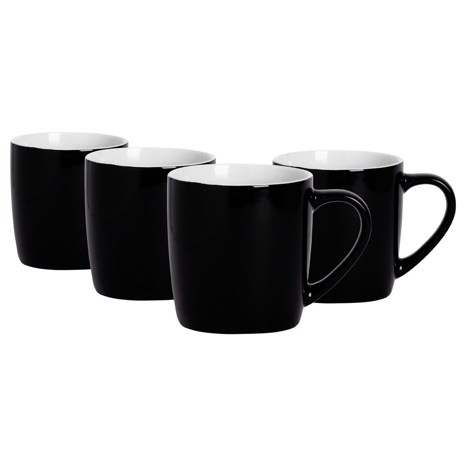 image 1 of Argon Tableware 4x Coloured Coffee Mugs - Black - 350ml - Tea Mug Latte Mug Cappuccino Mug Drinking Mug Black