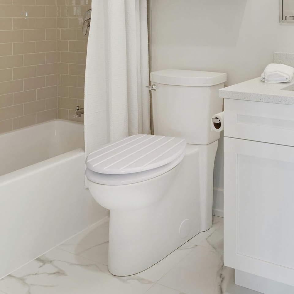 image 1 of 18' White Wooden Toilet Seat Bathroom Wc Easy Clean Heavy Duty With Fittings