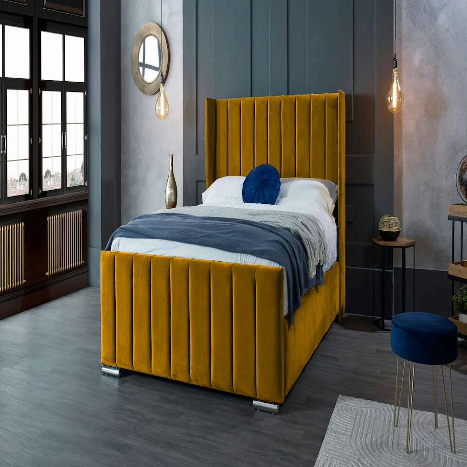 image 1 of Meriso Plush Mustard Super King Bed Frame - Mustard