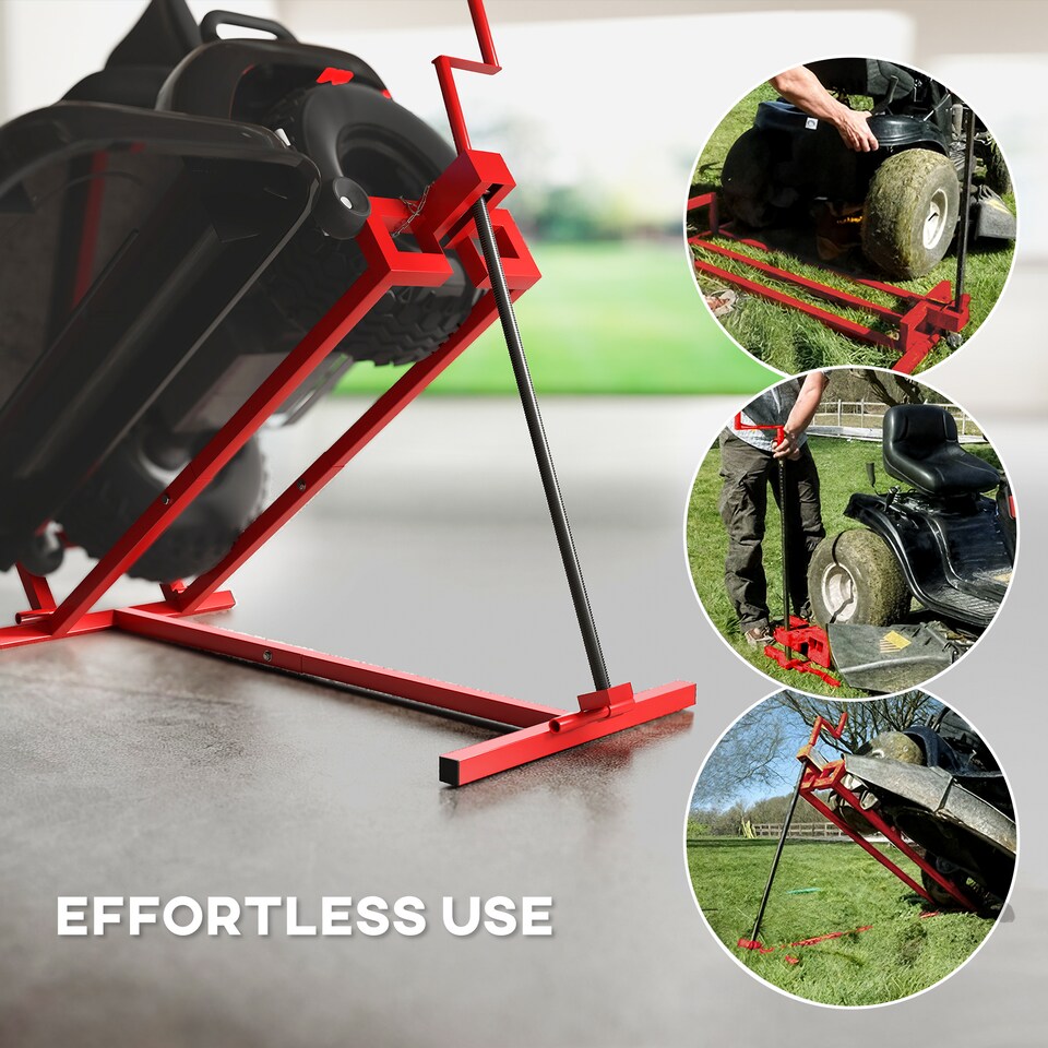 image 1 of HOMCOM Foldable Ride On Lawn Mower Lift, 400 kg Telescopic Maintenance Jack | Red | Red
