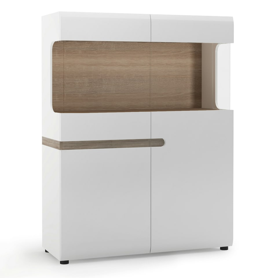 image 1 of Chelsea Living Low Display Cabinet 109cm Wide in White with a Truffle Oak Trim