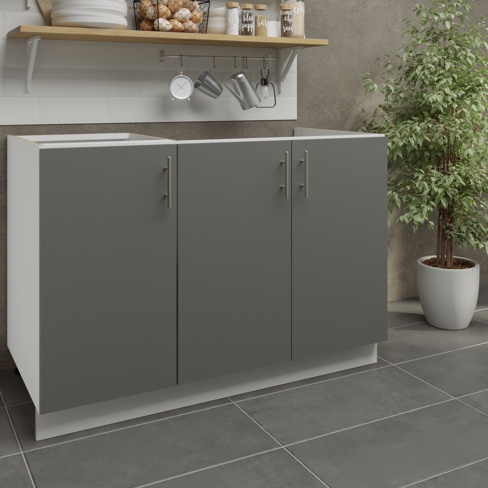 image 1 of JD Greta Adjustable Legs Kitchen Sink Unit 1200mm Cabinet With Doors - Grey Matt