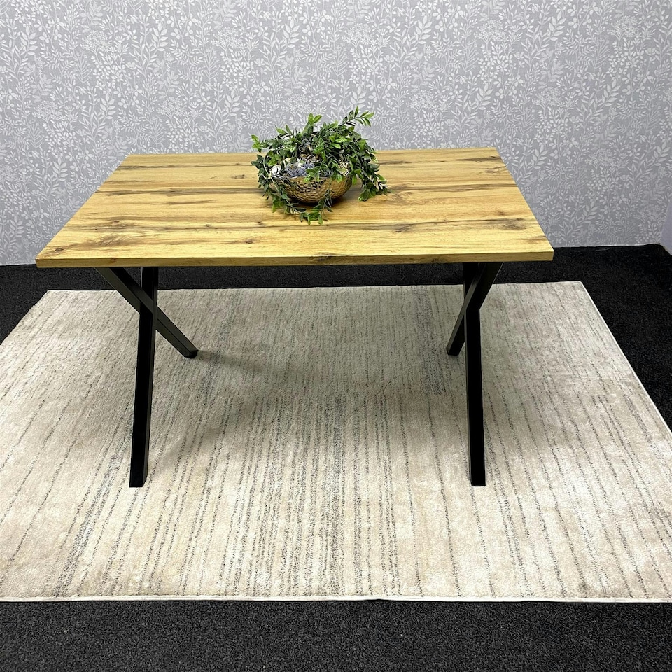 image 1 of Wooden Dining Table With Metal Legs for Dining, Work, or Study Brown