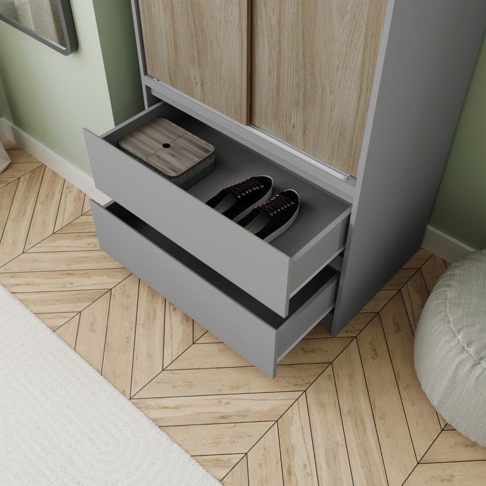 image 1 of 240cm 2 Sliding Doors Wardrobe Bedroom Storage Closet Hanging Rail Cupboard Unit | Multi | Grey Carcass & Oak Doors | 1