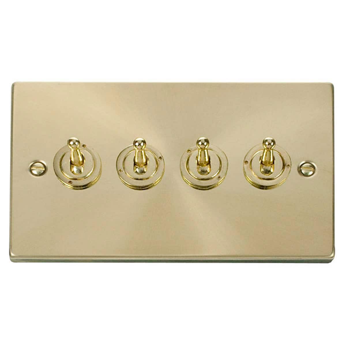 SE HOME Satin Brushed Brass 4 Gang 2 Way 10AX Toggle Light Switch Gold Satin Brass