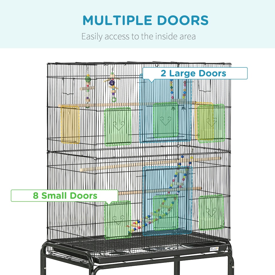 image 1 of PawHut Bird Cage, with Stand, Wheels, Toys, for Budgies, Finches, Parakeets