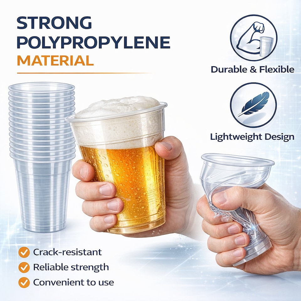 image 1 of Hero Disposable Pint Cups Glasses Clear Plastic Tumblers, Food Grade Cold Drink Cups, UKCA Marked, Lined Pint Measure, Recyclable Party Cups | Clear | Clear | Pint | 50
