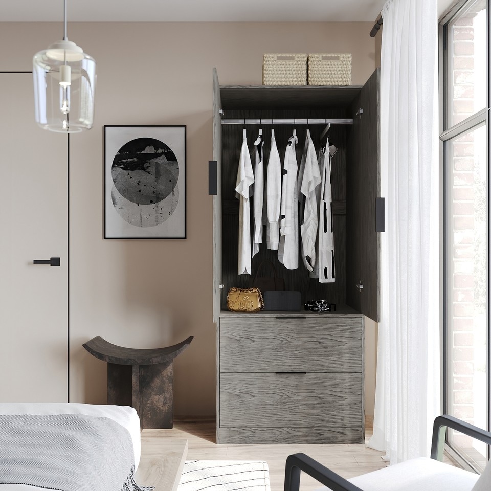 image 1 of FUJI 2 Door 2 Drawer Minimalist Bedroom Wardrobe Storage & Hanging Rail 180cm | Multi | Cedar Grey | 1