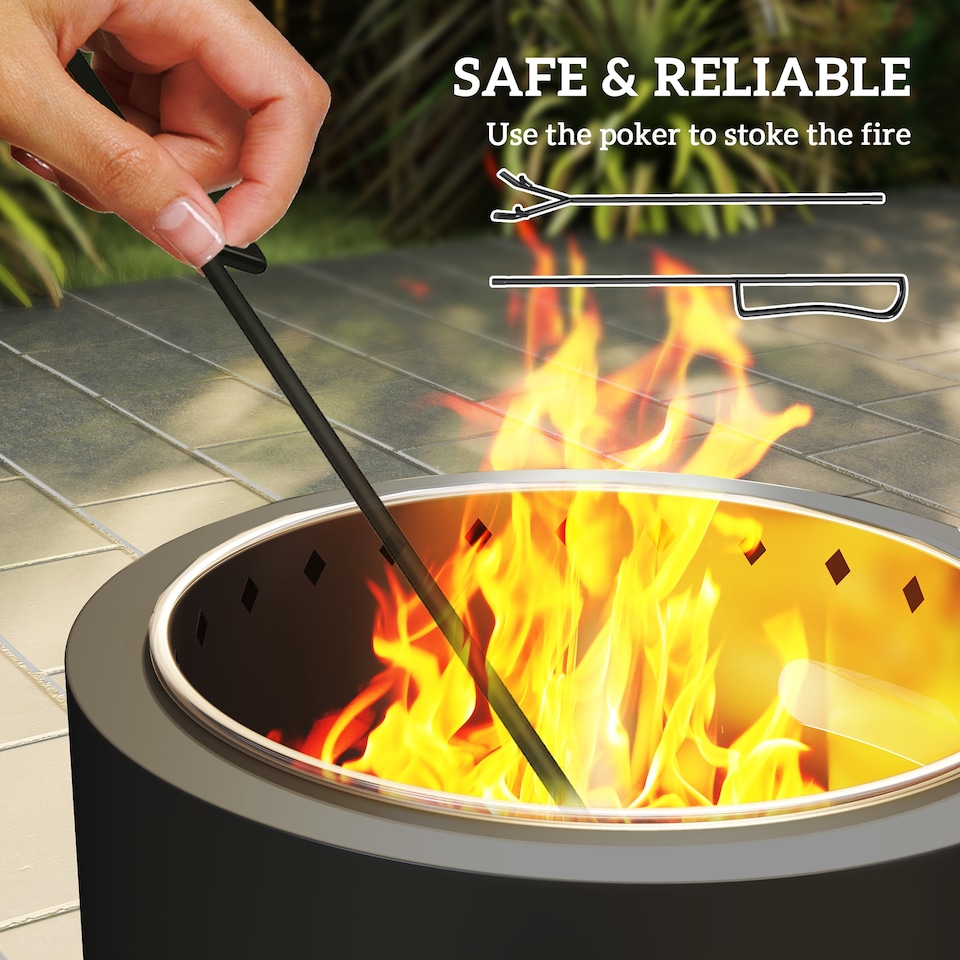 image 1 of Outsunny 45cm Smokeless Wood Burning Firepit Metal Fire Pit, Dark Grey | Grey | Dark Grey