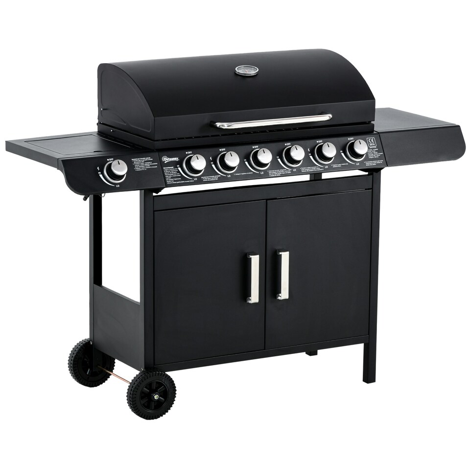 image 1 of Outsunny 6+1 Burner Gas BBQ Grill Garden Barbecue with Wheels, Cabinet