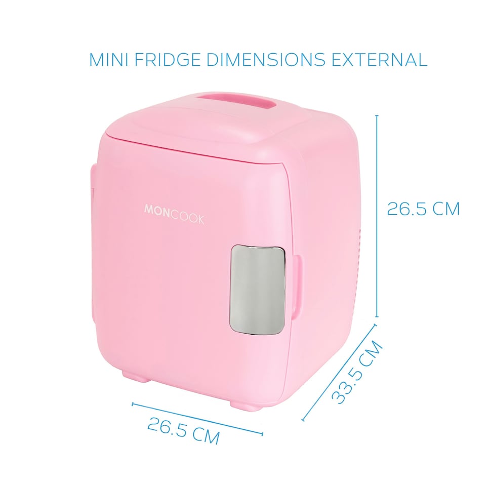 image 1 of MONCOOK Mini Fridge For Bedrooms - Small, Portable & Quiet Mini Fridges For Skincare, Medicine, Food & Drinks - Cooling & Warming Function - 9L - Pink Mono