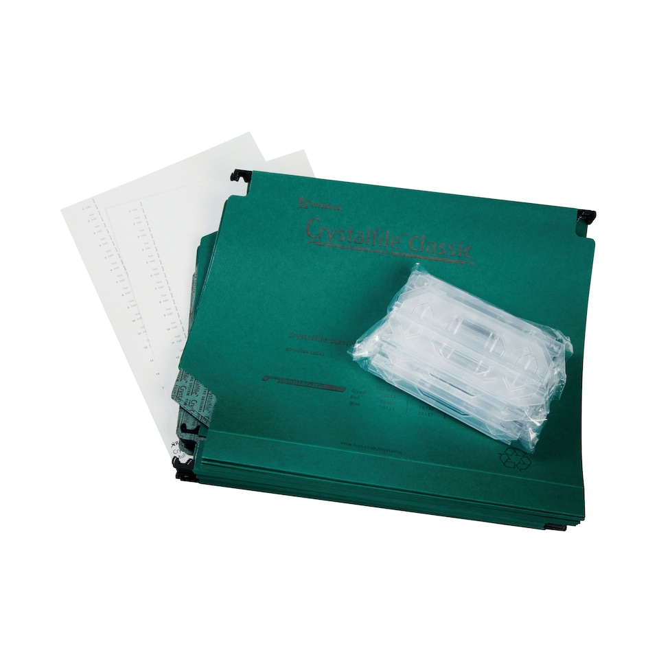 image 1 of Rexel Crystalfile Classic 30mm Lateral File Green (Pack of 25) 3000109