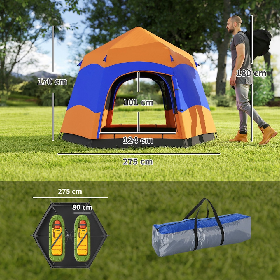 image 1 of Outsunny 4 Person Camping Tent Festival Hiking Shelter, Blue