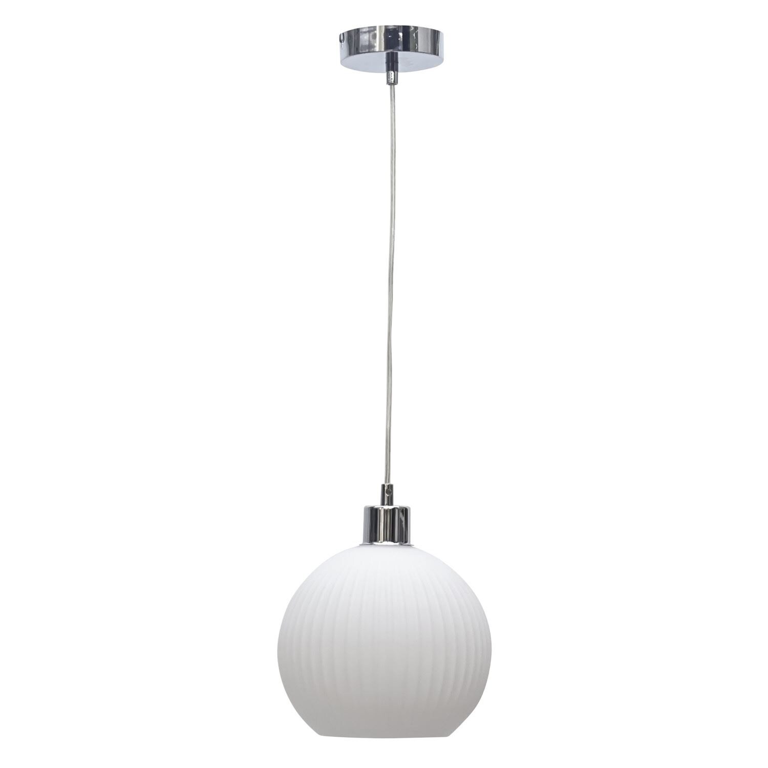 First Choice Lighting Betchley - White Ribbed Glass Globe with Chrome Pendant Fitting