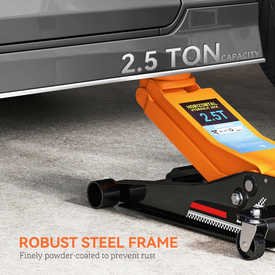 image 1 of HOMCOM 2.5 Ton Hydraulic Low Profile Floor Jack, Heavy Duty Car Trolley Jack Lift with 7.5-47cm Lifting Range, Dual Piston Pump, Wheels, Non-slip Handle for Car Van Garage Tyre Repair Change, Orange