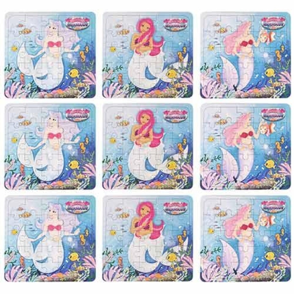 Assorted Mermaid Mini Jigsaw Puzzles - Pack of 12
